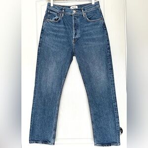 AGOLDE Riley High Rise Straight Crop Jeans Moore Blue 27 Organic Cotton 90s